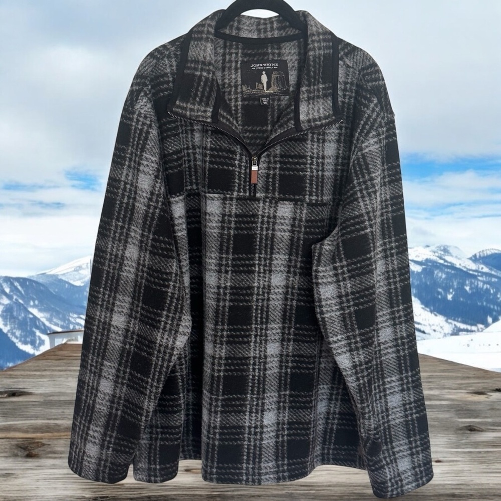 John Wayne Stock & Supply Black and White Plaid Fleece Jacket‎ Men's Size XXL